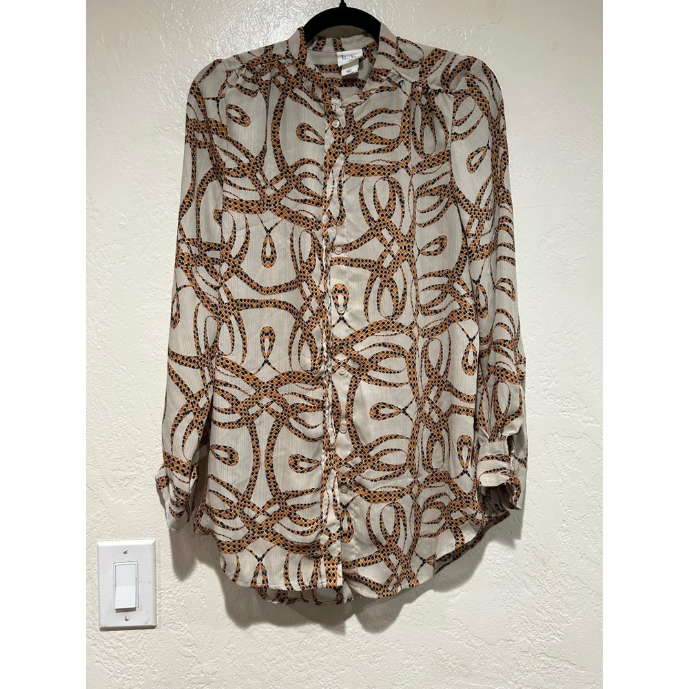 Richard Allen x H&M Geometric Snake Print Blouse Mandarin Collar  Cream US 2